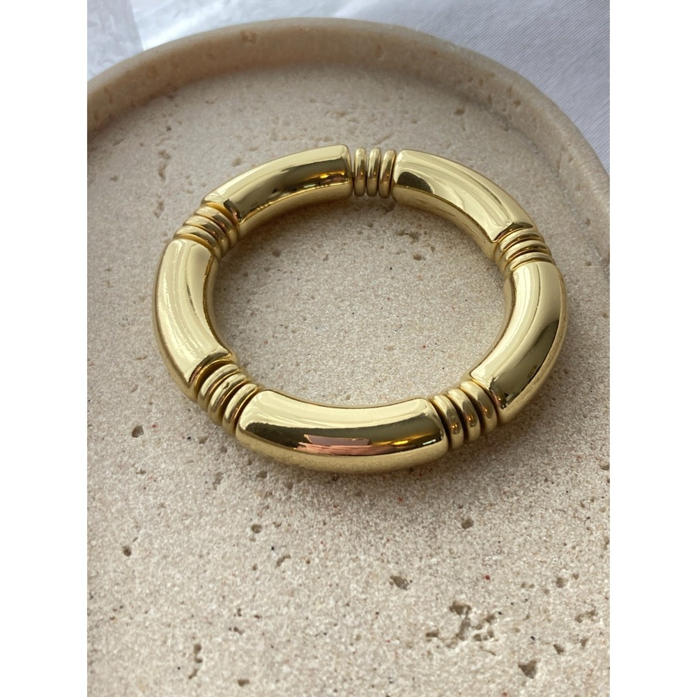 Gold Tone Stretch Bracelet Plastic Couture Avant Garde‎ Statement Chunky